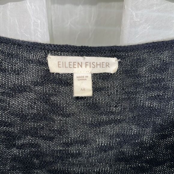 EILEEN FISHER M BLACK SHORT SLEEVE KNIT CREWNECK TOP - Picture 7 of 10